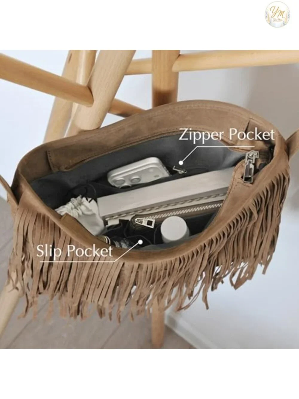 Faux Suede Leather Hobo Crossbody Bag with Fringe Tassel Detail